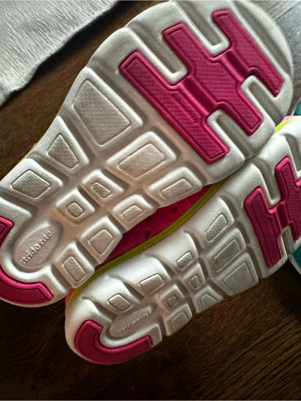 Stride Rite Bright Pink Sneakers with Lime Accents & Teal Slip-On Pair